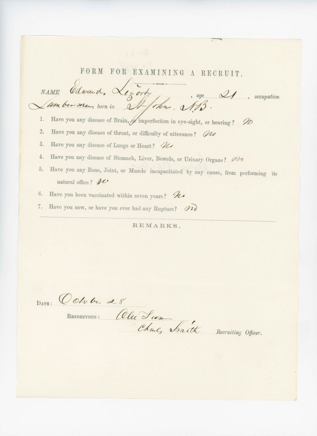 Miniature of Edward Lezort Medical Examination