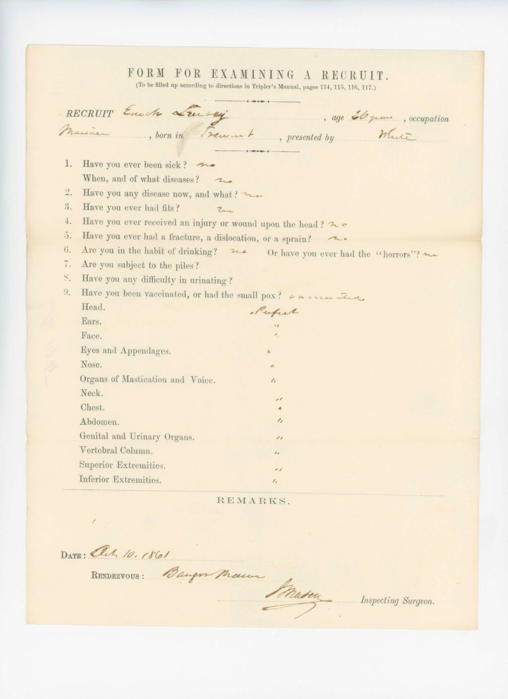 Miniature of Enoch Lurvey Medical Examination