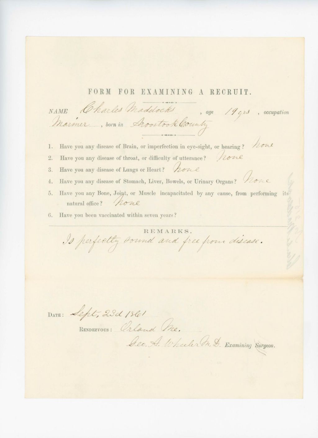 Miniature of Charles Maddocks Medical Examination