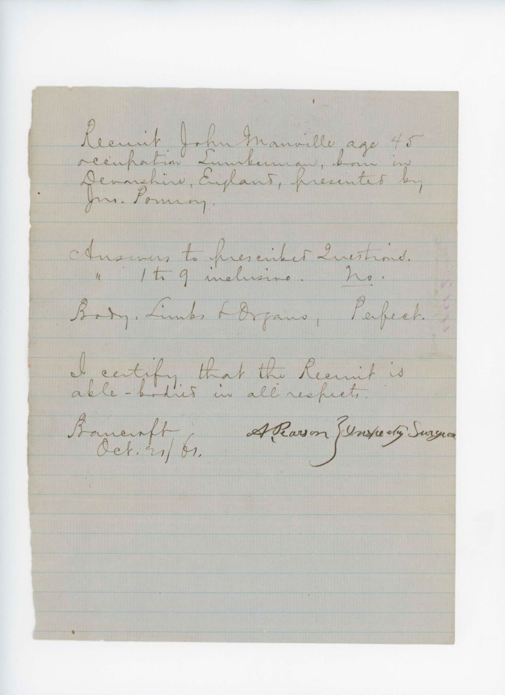 Miniature of John Manville Medical Examination