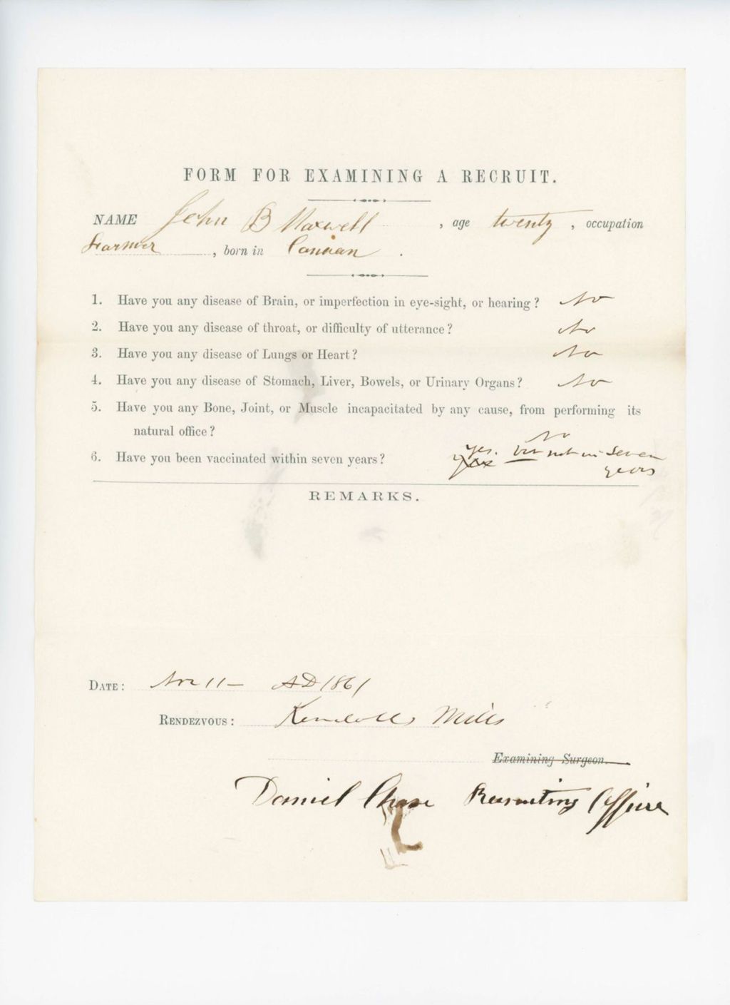 Miniature of John B. Maxwell Medical Examination