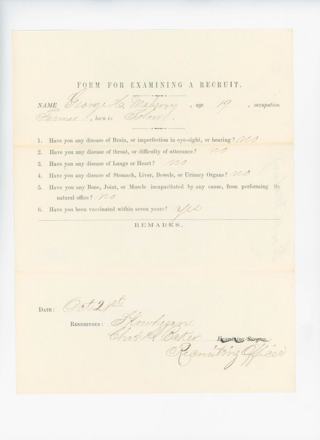 Miniature of George H. Maberry Medical Examination