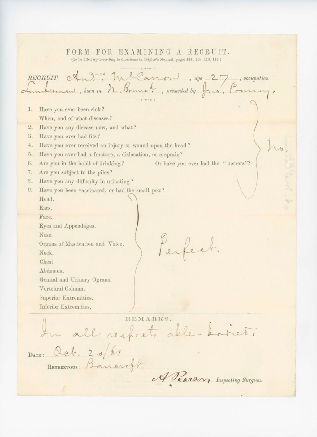 Miniature of Andrew McCarron Medical Examination