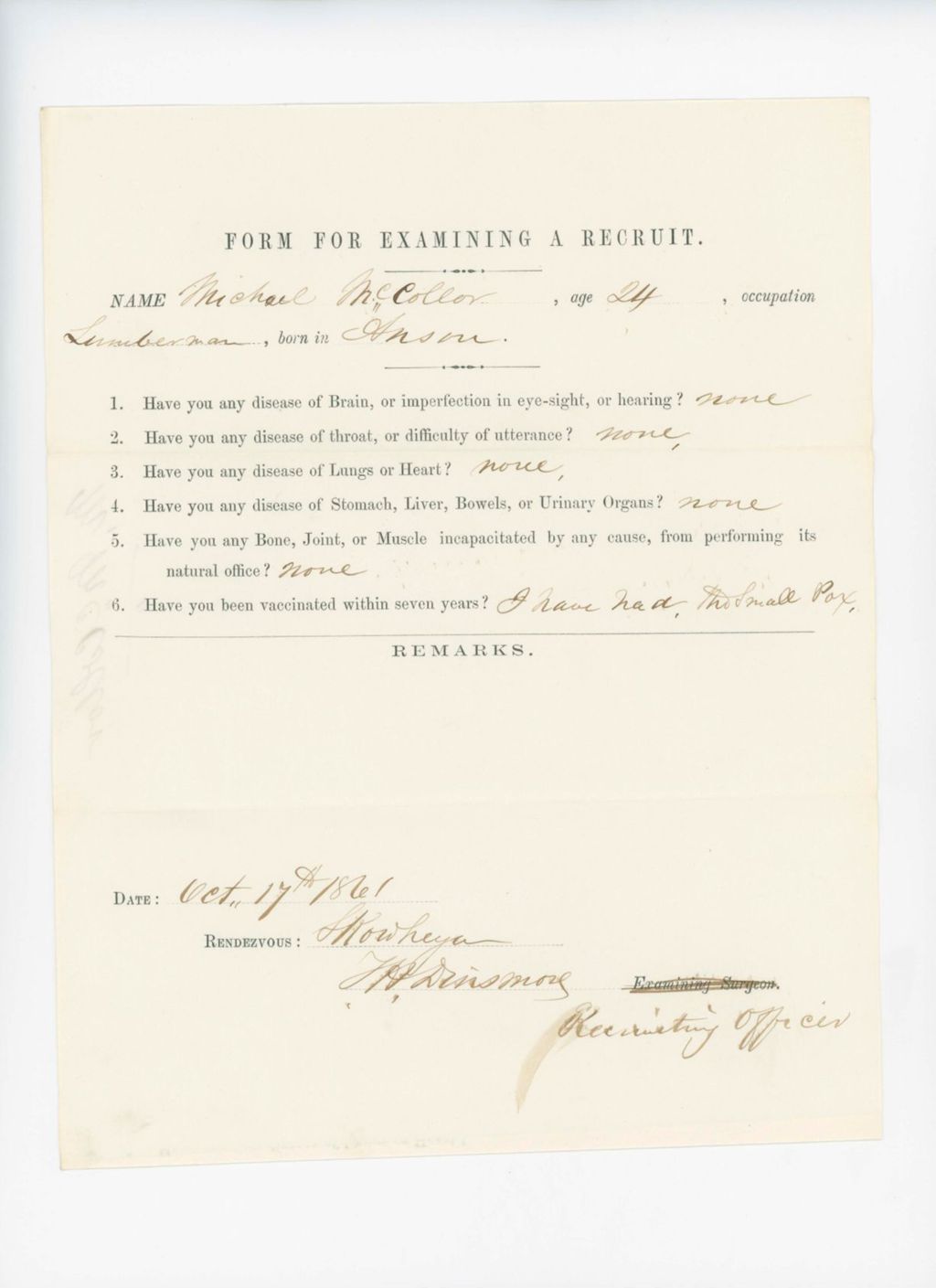 Miniature of Michael McCollor Medical Examination