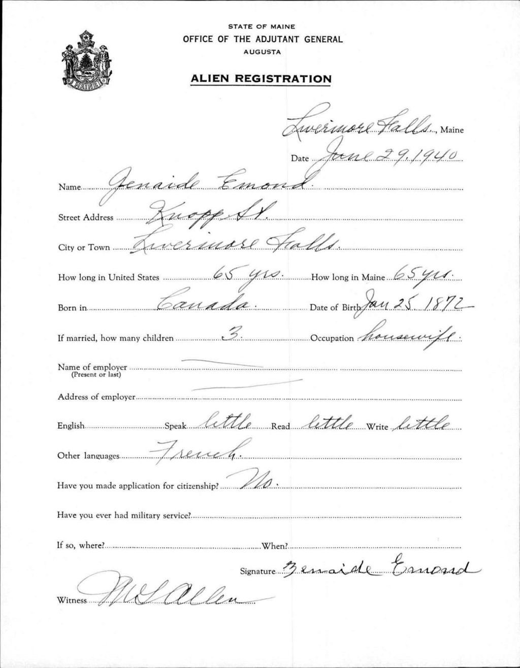 Miniature of Alien Registration- Emond, Jenaide (Livermore Falls, Androscoggin County)