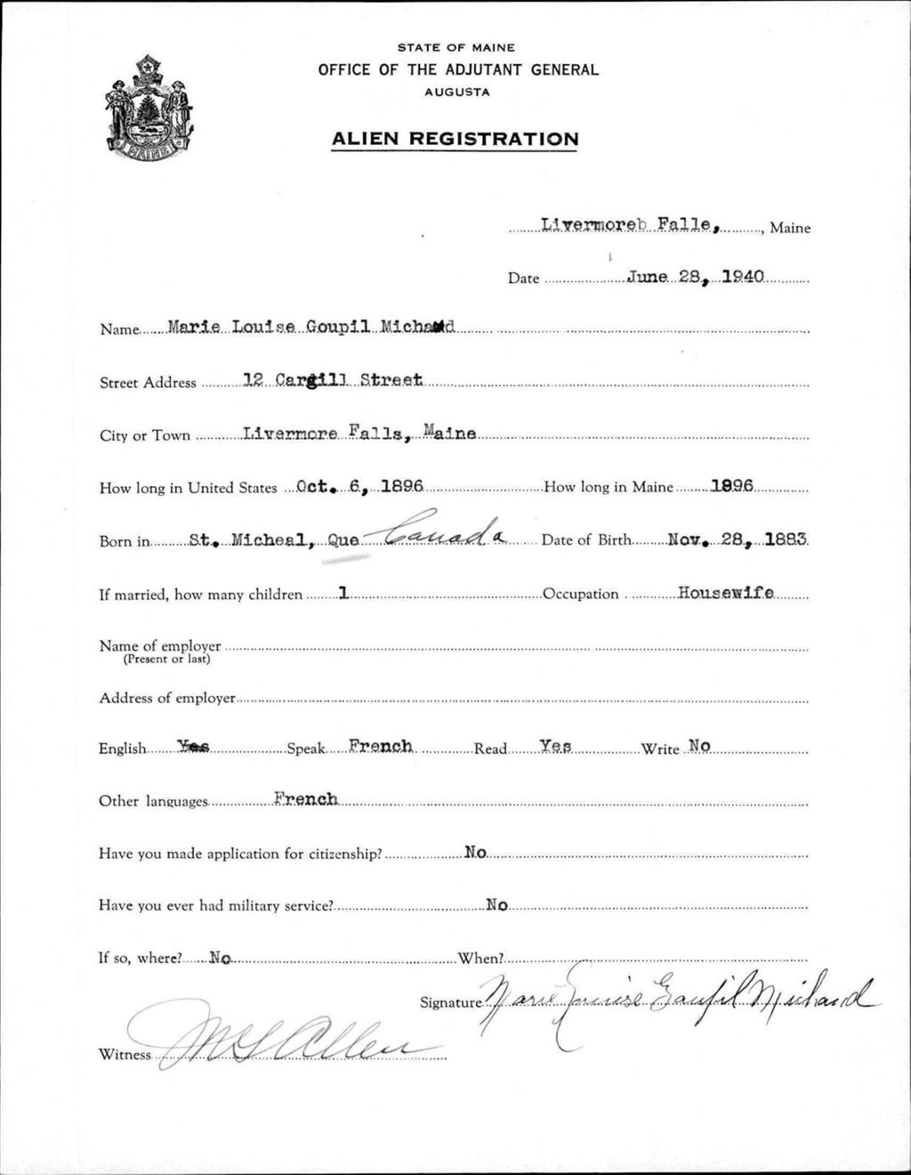 Miniature of Alien Registration- Goupil, Marie L. (Livermore Falls, Androscoggin County)