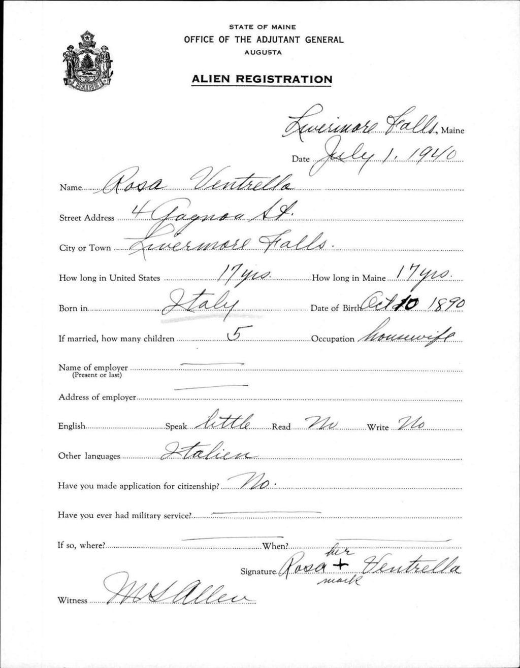 Miniature of Alien Registration- Ventrella, Rosa (Livermore Falls, Androscoggin County)