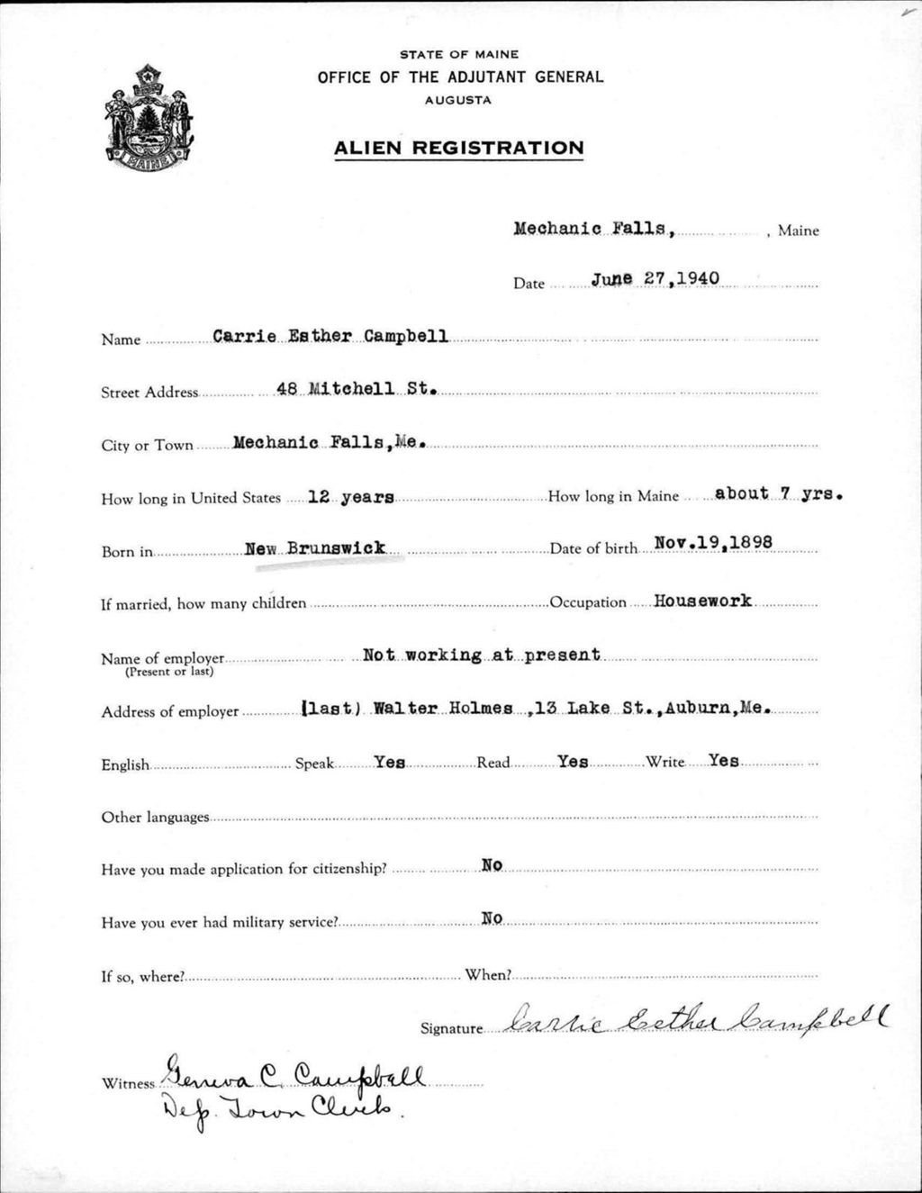 Miniature of Alien Registration- Campbell, Carrie E. (Livermore Falls, Androscoggin County)