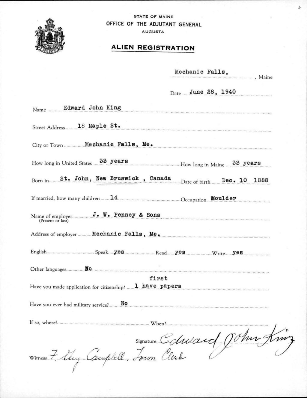 Miniature of Alien Registration- King, Edward J. (Livermore Falls, Androscoggin County)