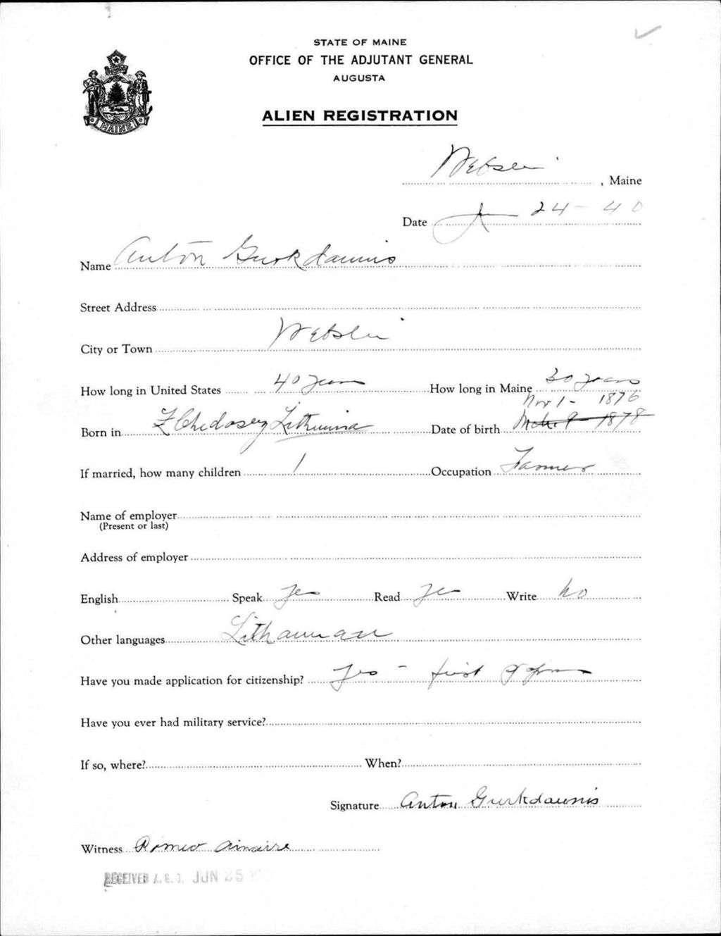 Miniature of Alien Registration- Gurkdaunis, Anton (Livermore Falls, Androscoggin County)