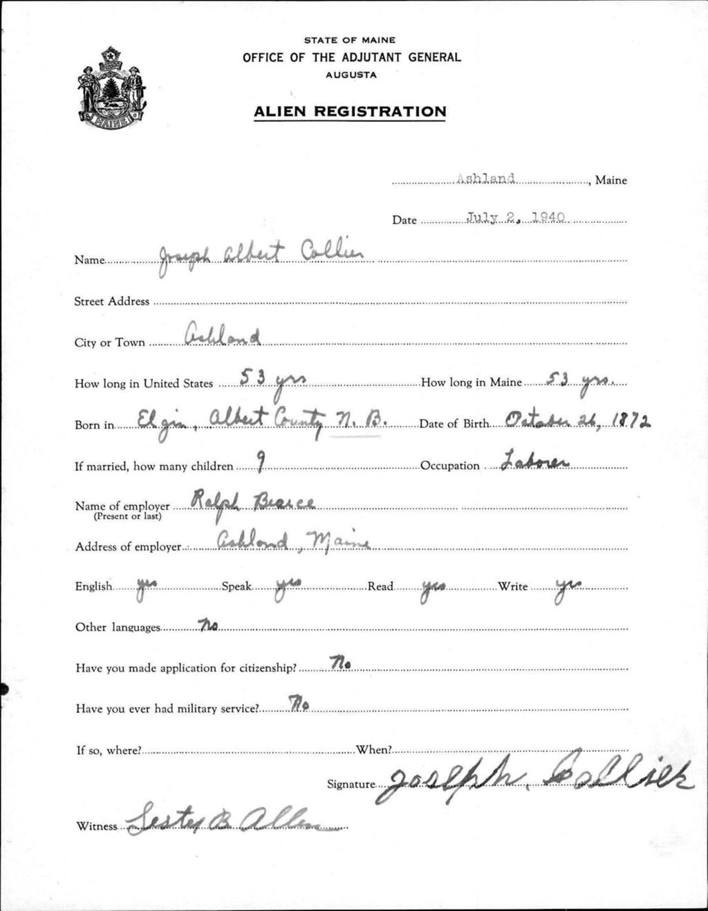 Miniature of Alien Registration- Collier, Joseph A. (Ashland, Aroostook County)