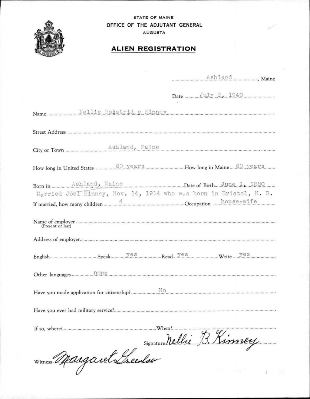 Miniature of Alien Registration- Bolstride, Nellie (Ashland, Aroostook County)