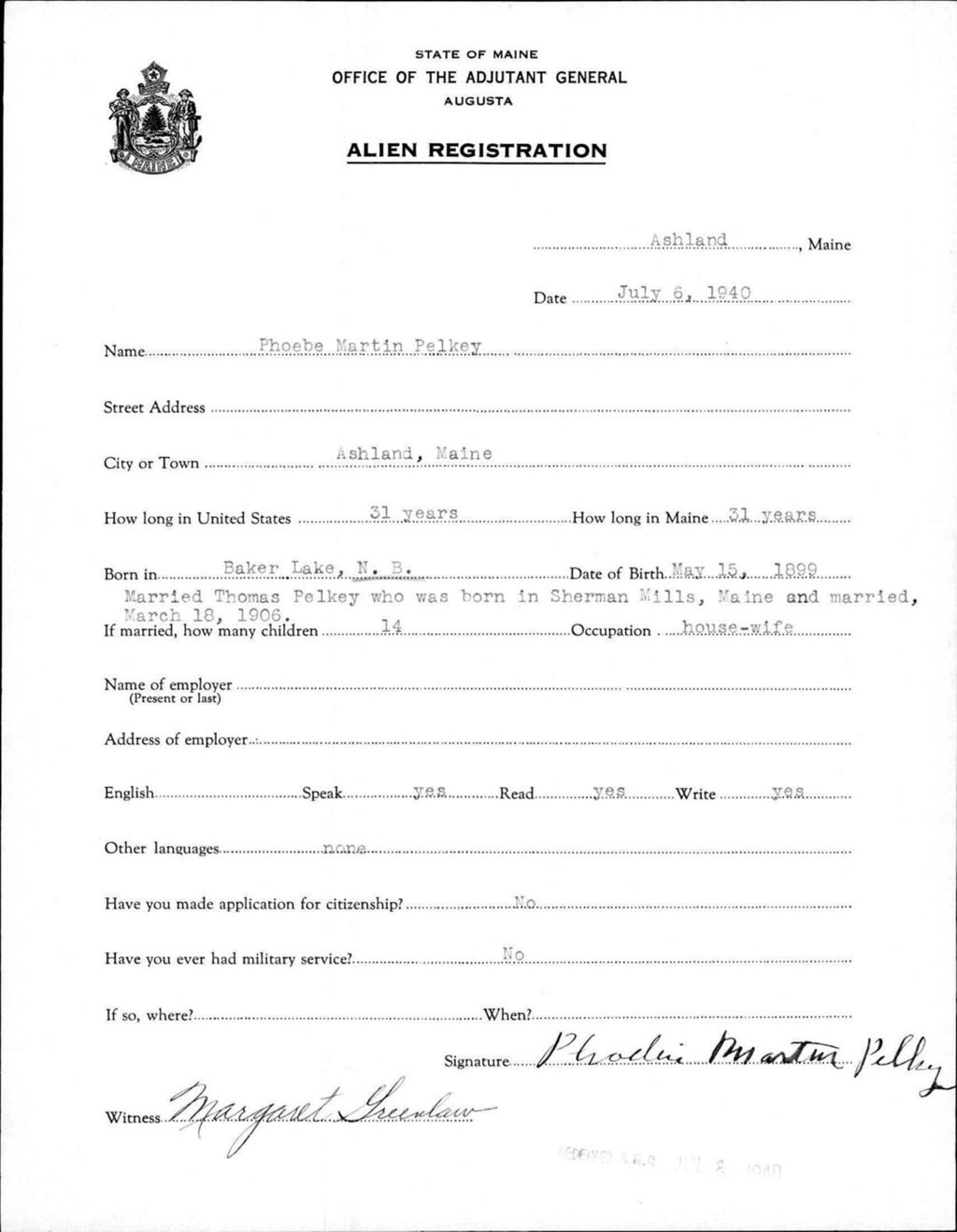 Miniature of Alien Registration- Martin, Phoebe (Ashland, Aroostook County)