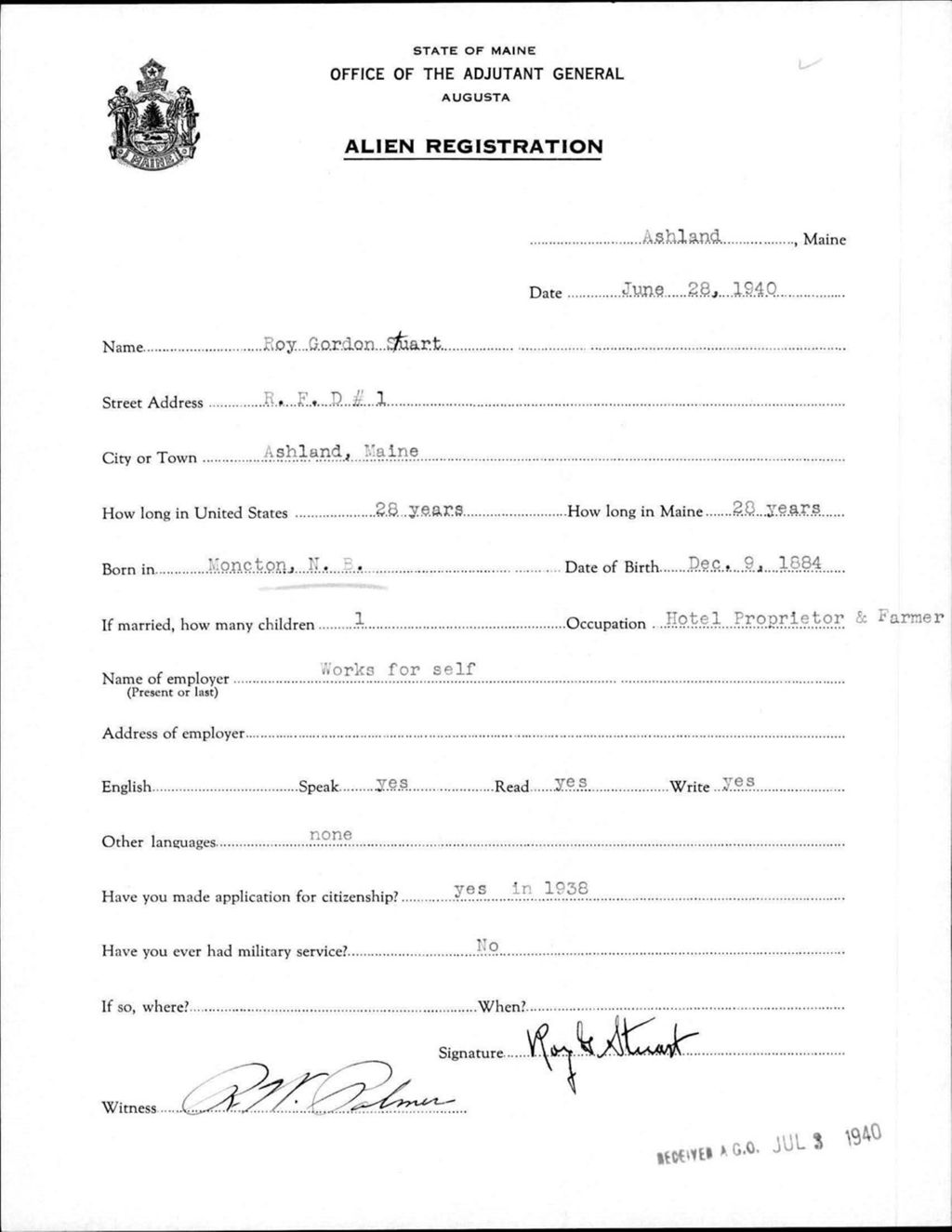 Miniature of Alien Registration- Stuart, Roy G. (Ashland, Aroostook County)