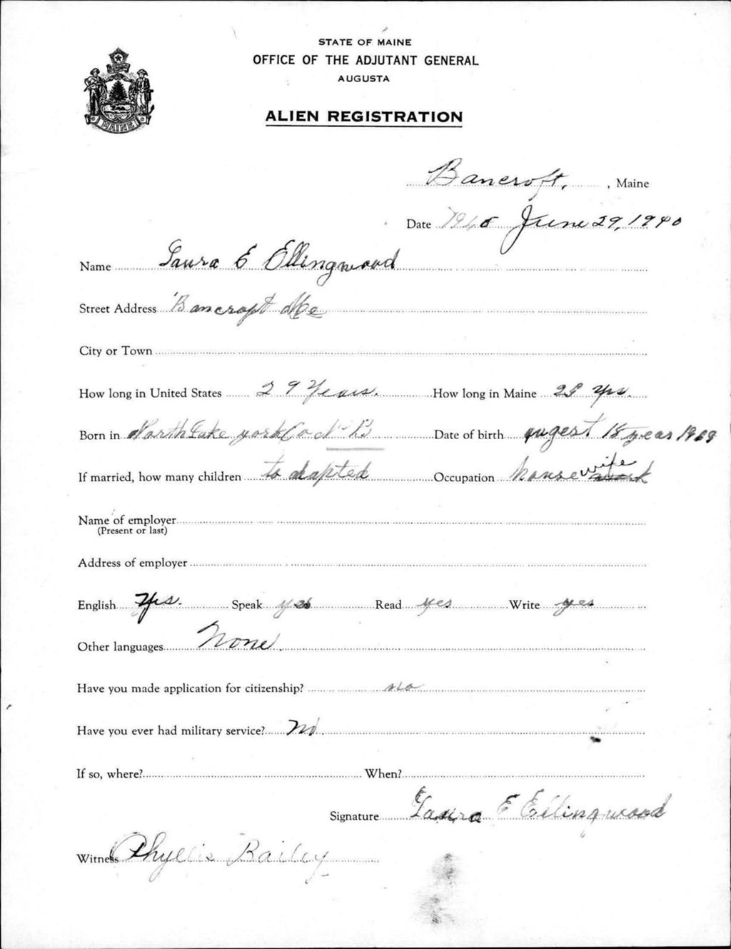 Miniature of Alien Registration- Ellingwood, Laura E. (Bancroft, Aroostook County)