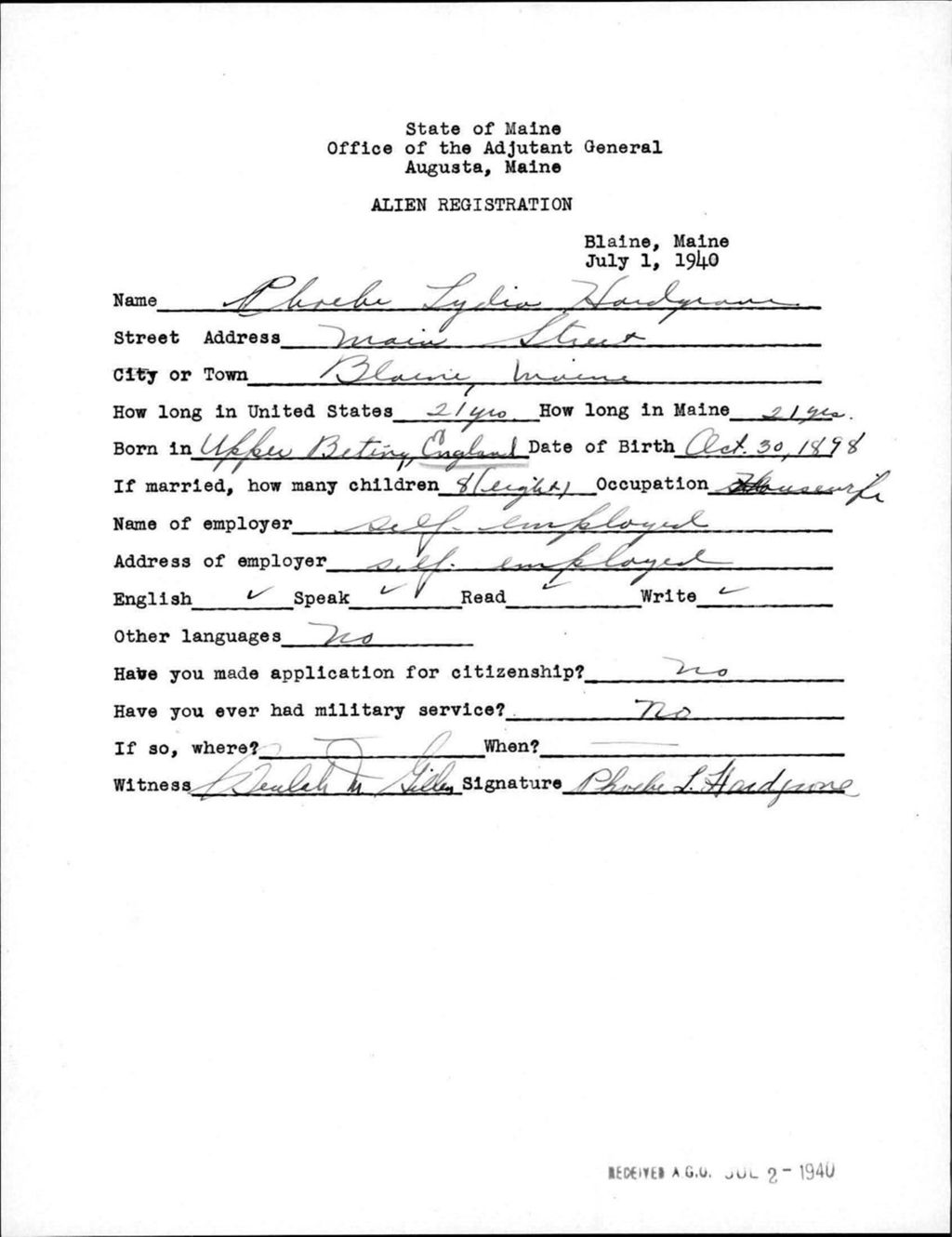 Miniature of Alien Registration- Hardgrove, Phoebe L. (Blaine, Aroostook County)