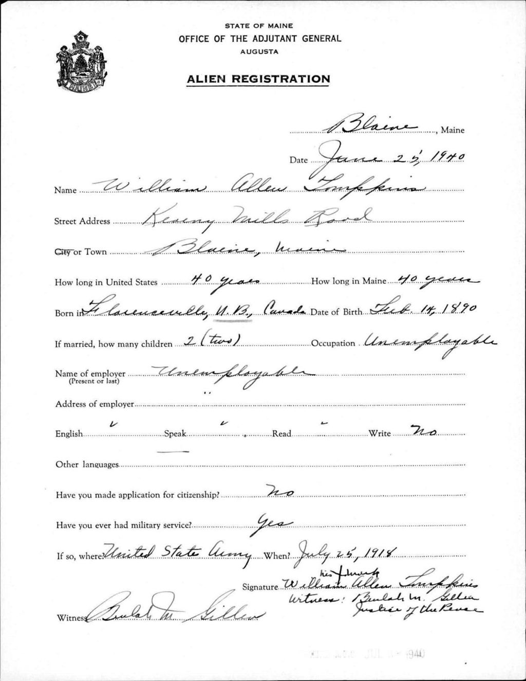 Miniature of Alien Registration- Tompkins, William A. (Blaine, Aroostook County)