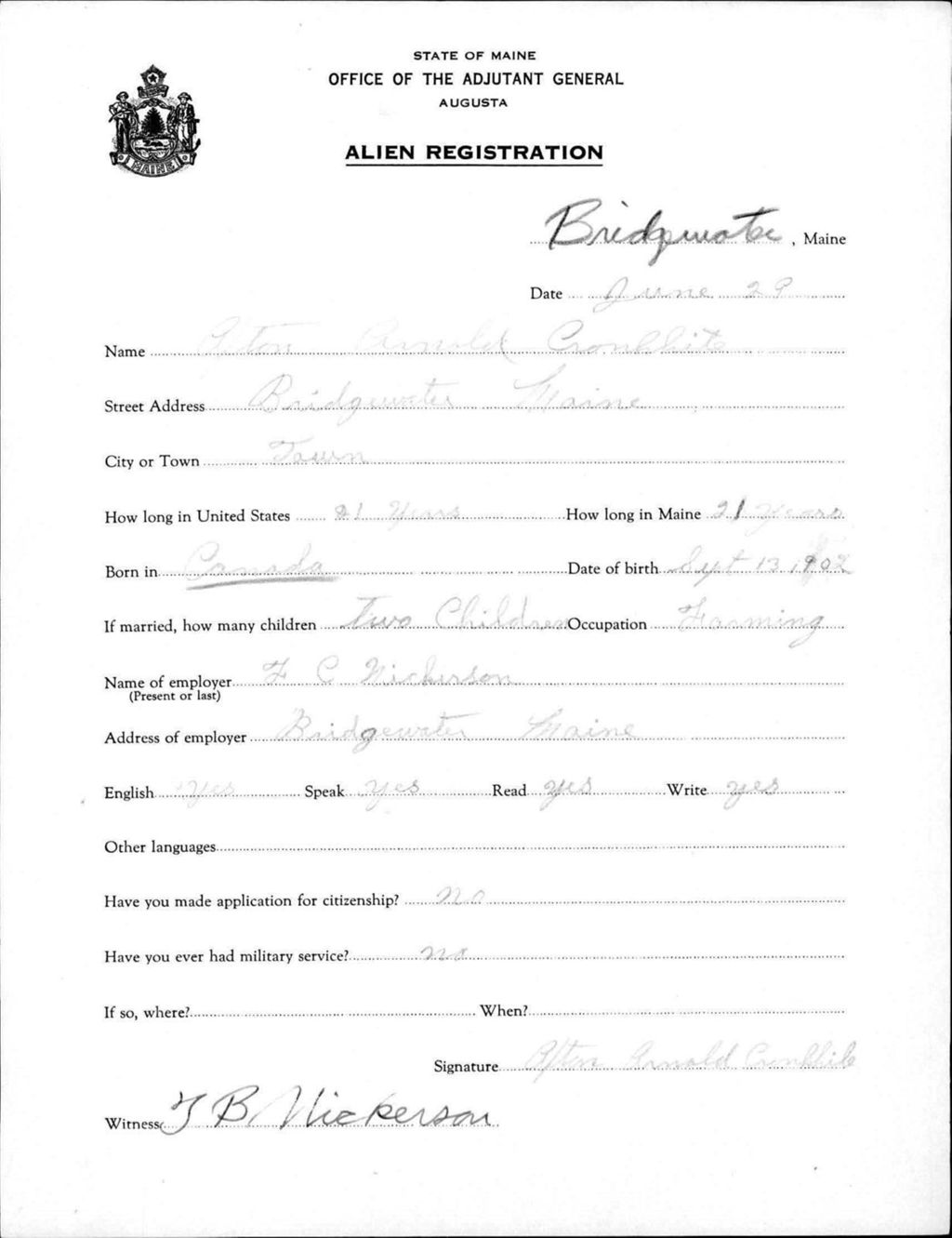 Miniature of Alien Registration- Cronkhite, Alton A. (Bridgewater, Aroostook County)