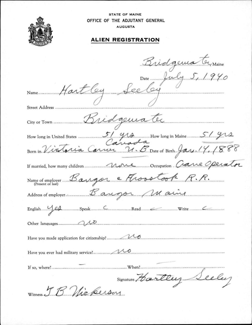 Miniature of Alien Registration- Seeley, Hartley (Bridgewater, Aroostook County)