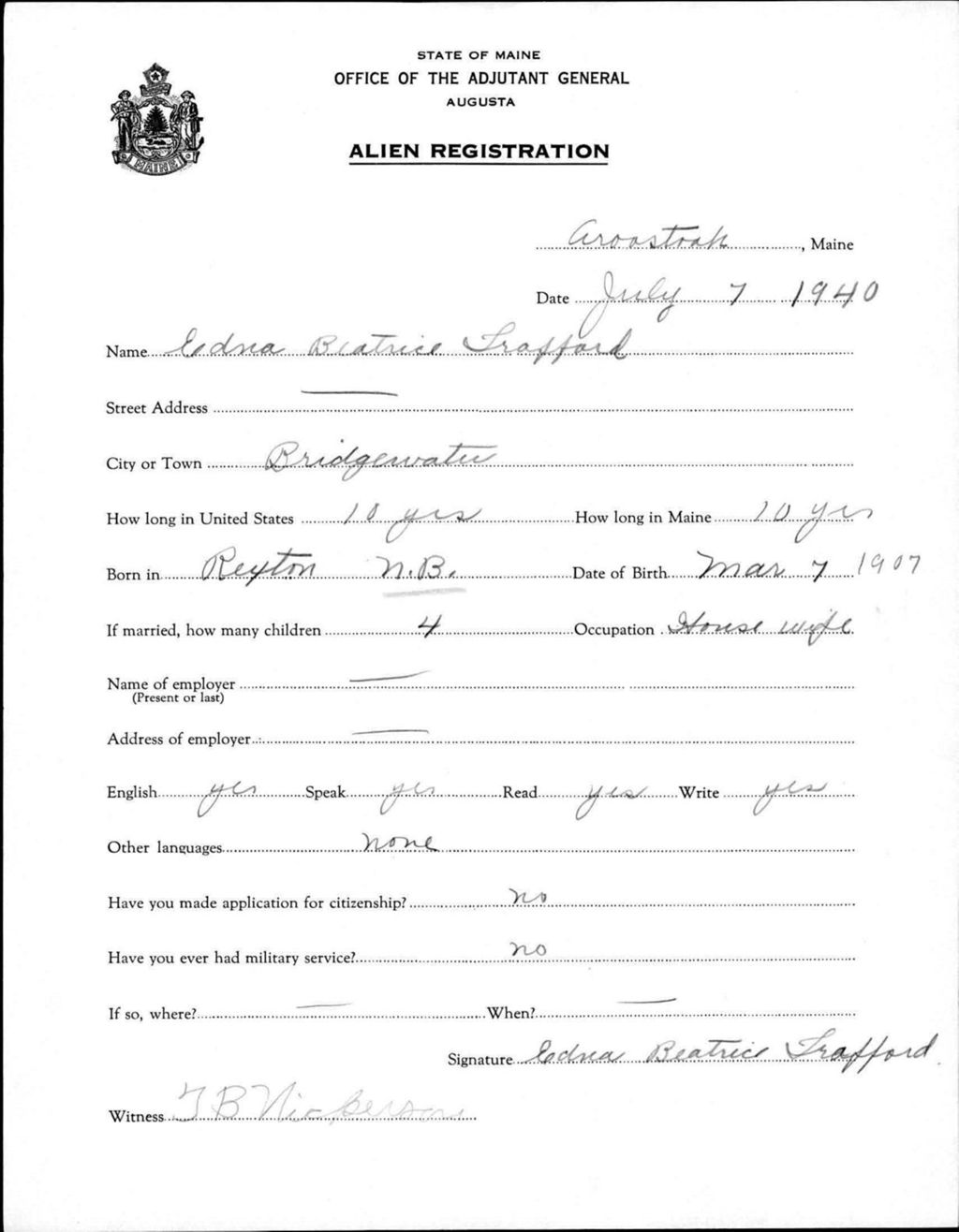Miniature of Alien Registration- Trafford, Edna B. (Bridgewater, Aroostook County)