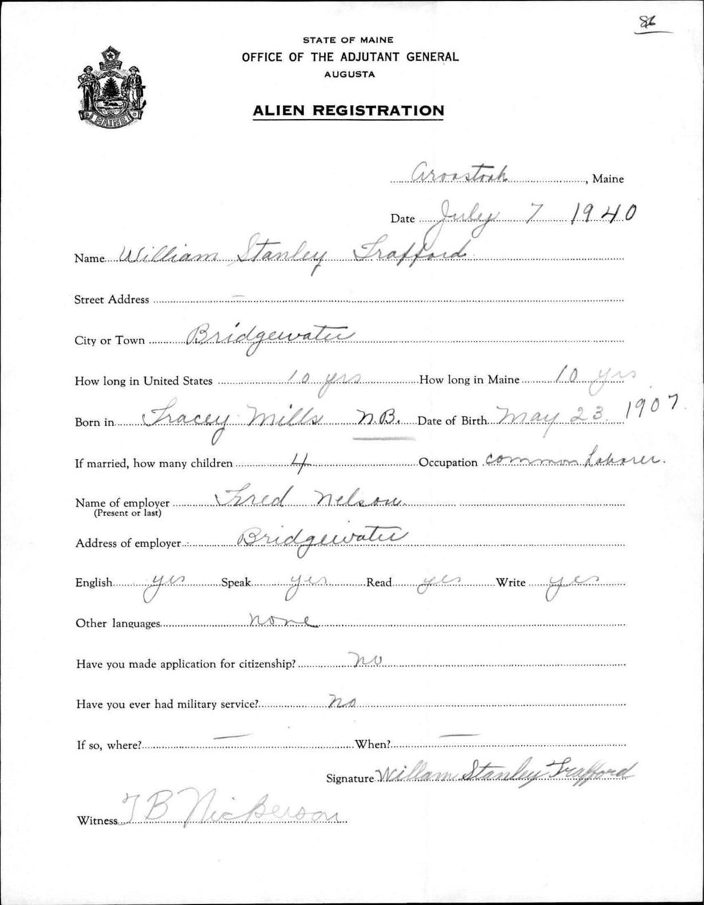 Miniature of Alien Registration- Trafford, William S. (Bridgewater, Aroostook County)