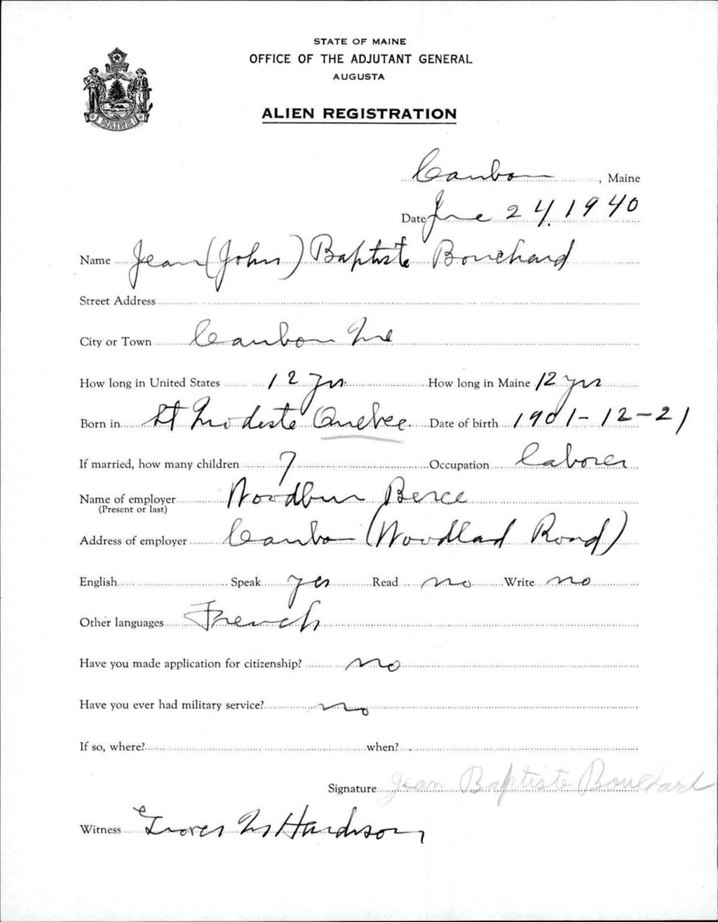 Miniature of Alien Registration- Bouchard, Jean J B. (Caribou, Aroostook County)
