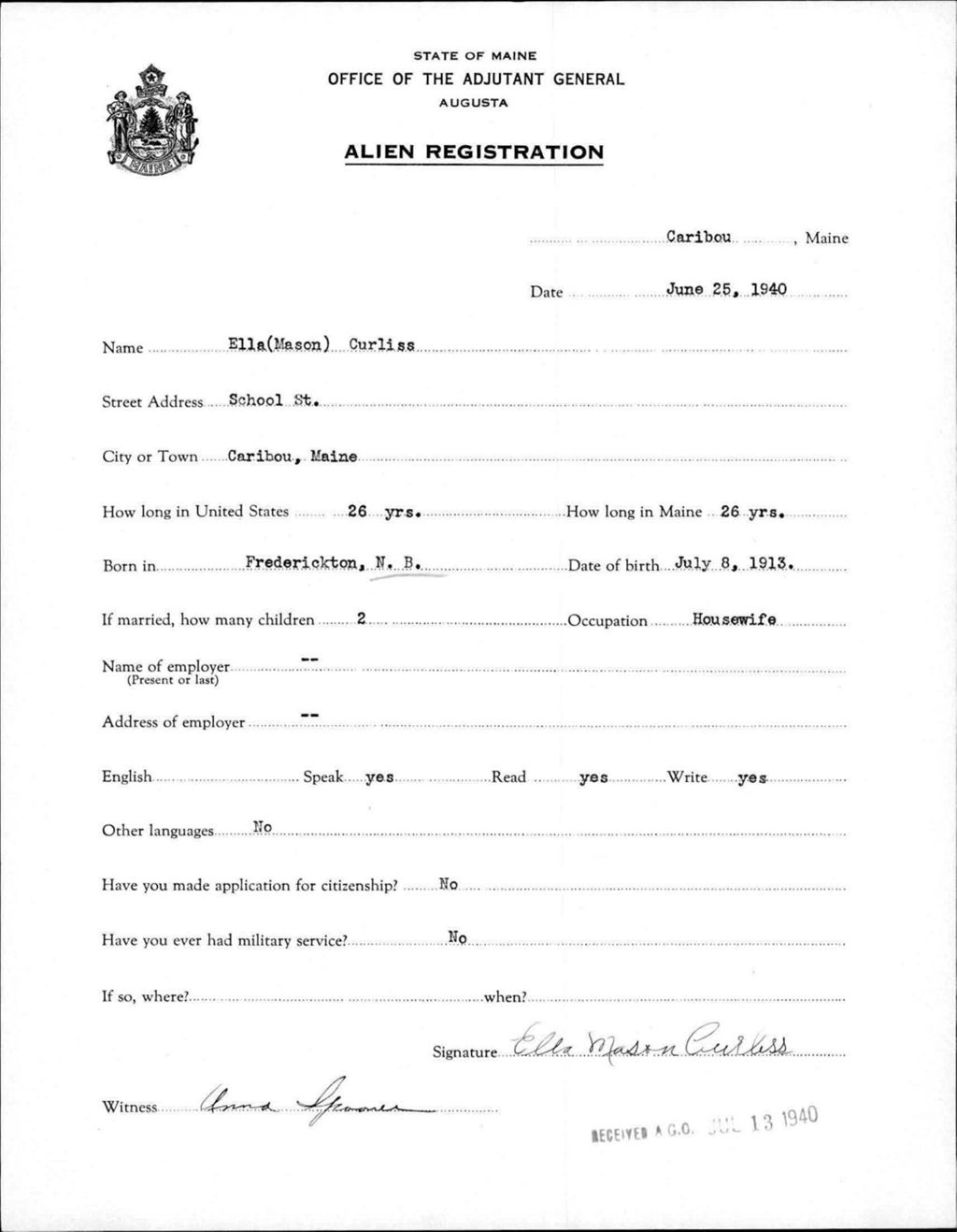 Miniature of Alien Registration- Mason, Ella (Caribou, Aroostook County)