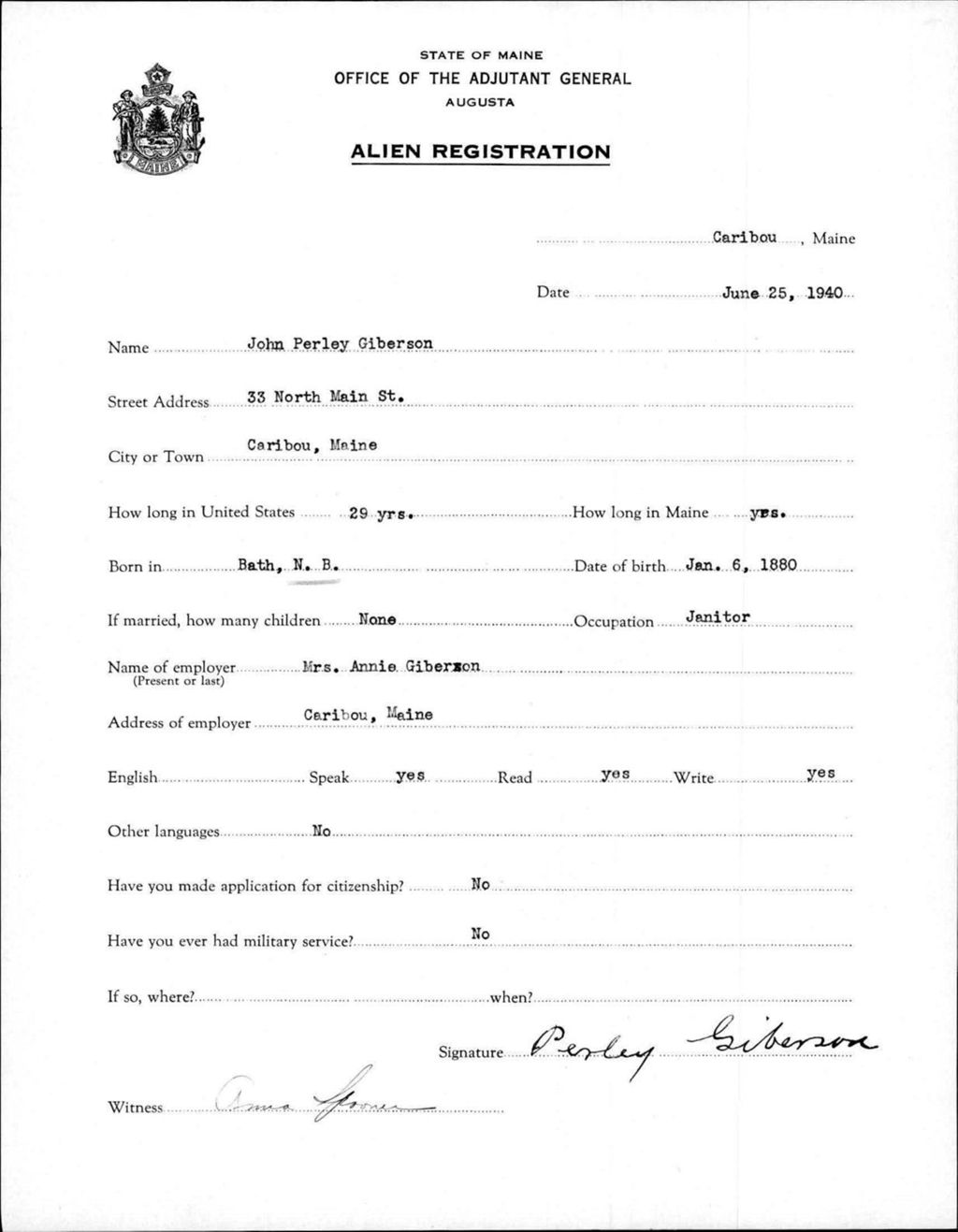 Miniature of Alien Registration- Giberson, John P. (Caribou, Aroostook County)