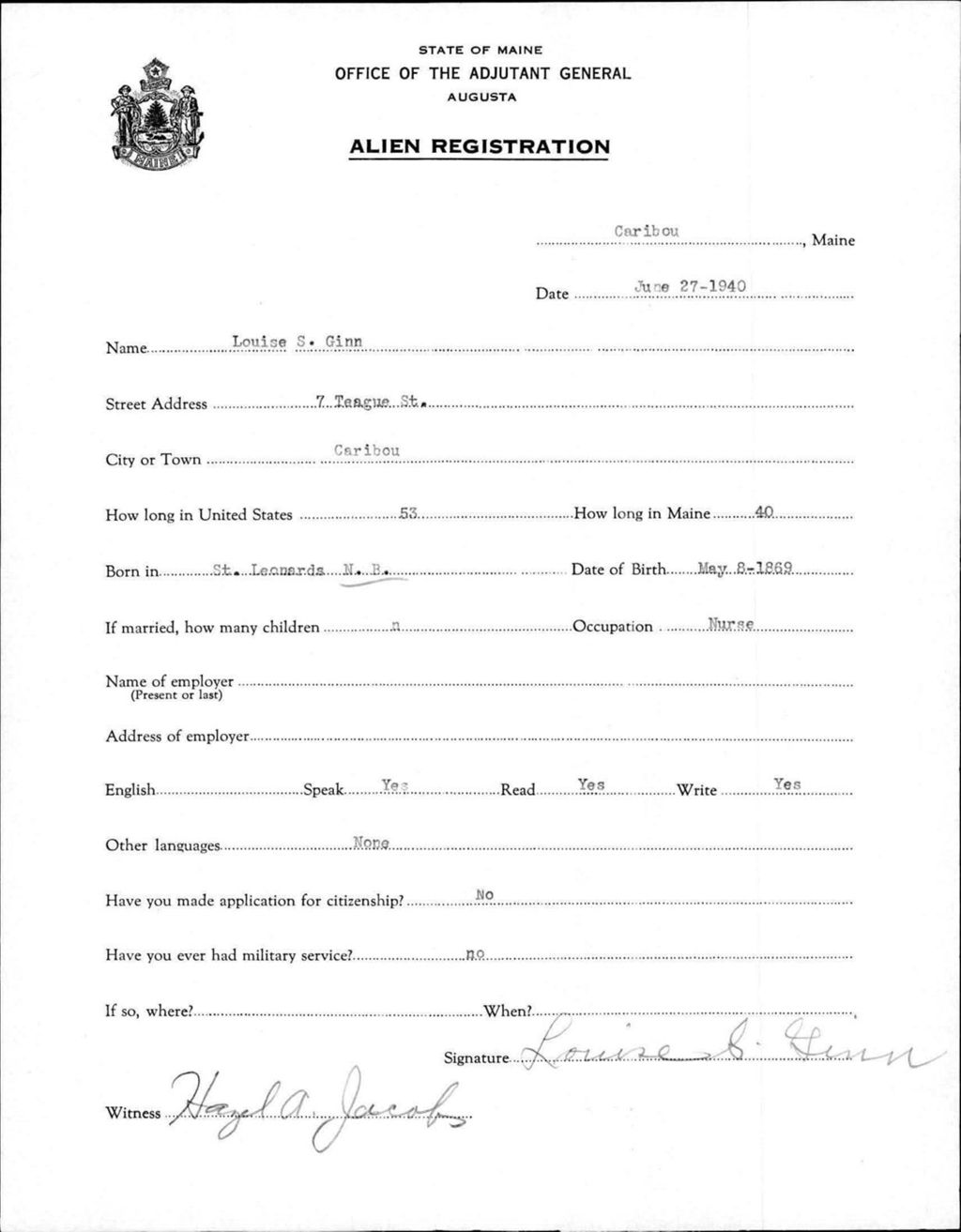 Miniature of Alien Registration- Ginn, Louise S. (Caribou, Aroostook County)