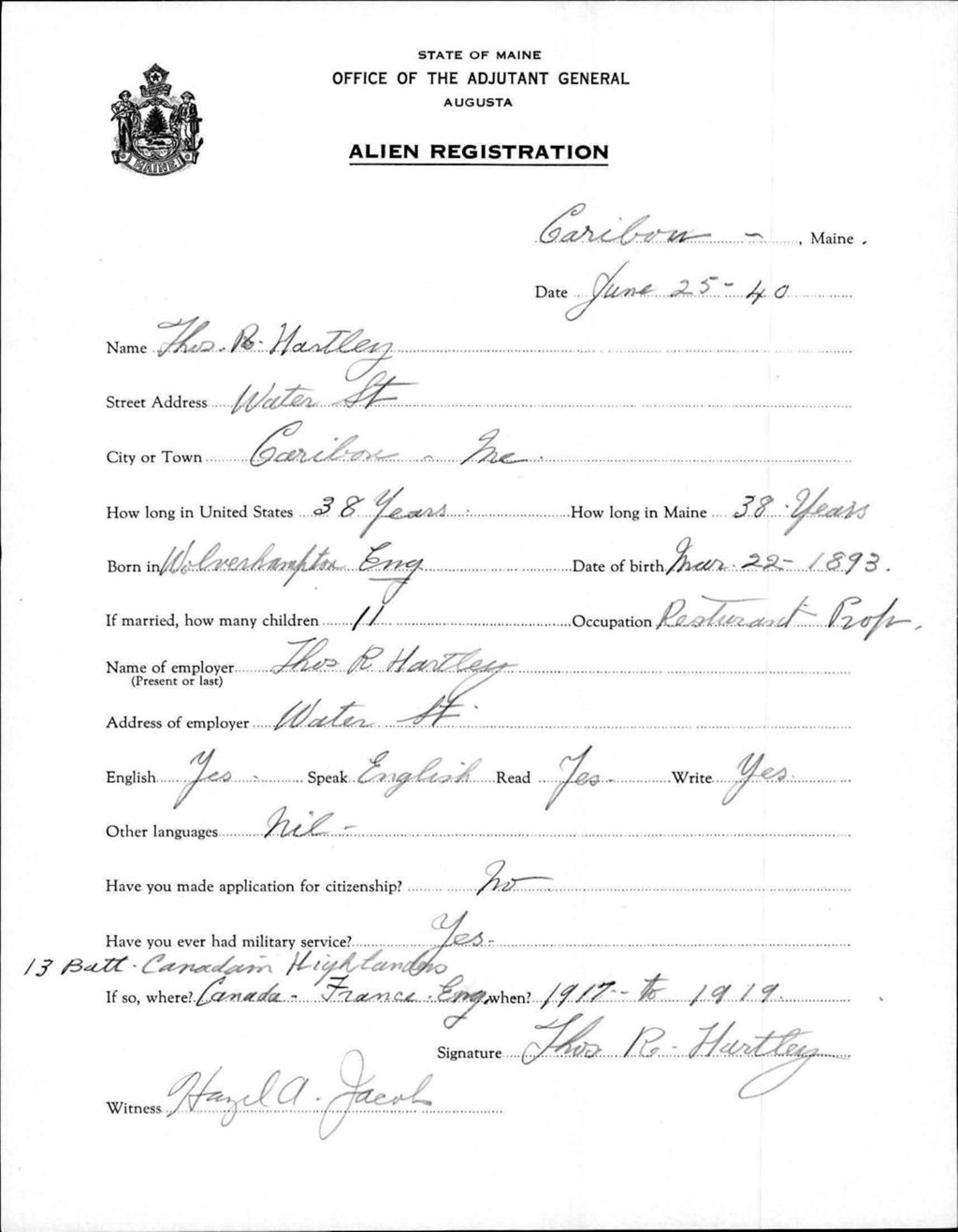 Miniature of Alien Registration- Hatrley, Thomas B. (Caribou, Aroostook County)