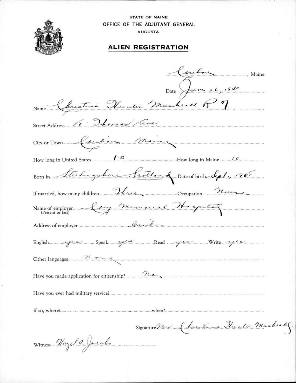 Miniature of Alien Registration- Hunter, Christina (Caribou, Aroostook County)