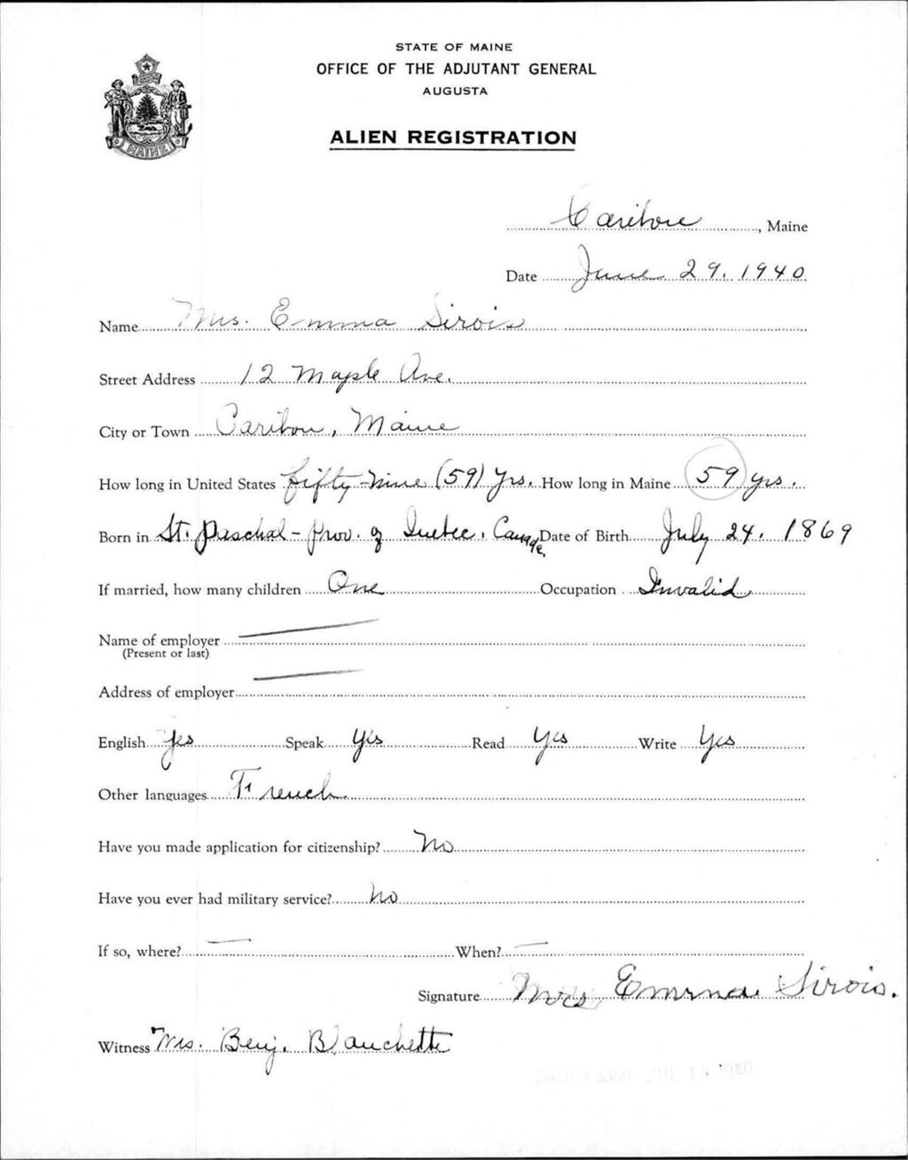 Miniature of Alien Registration- Sirois, Emma (Caribou, Aroostook County)