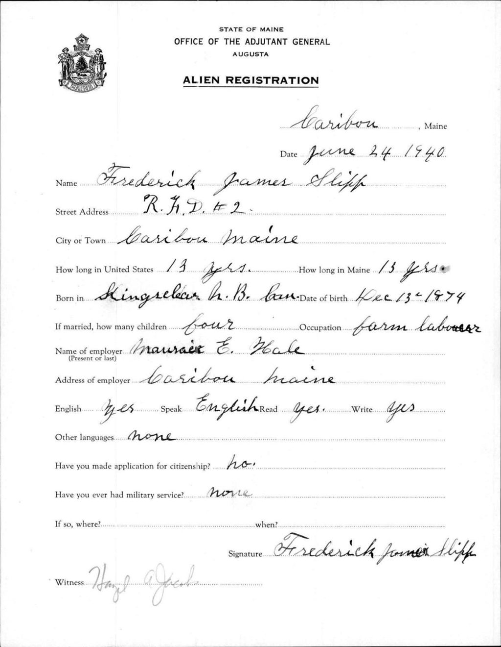 Miniature of Alien Registration- Slipp, Frederick J. (Caribou, Aroostook County)