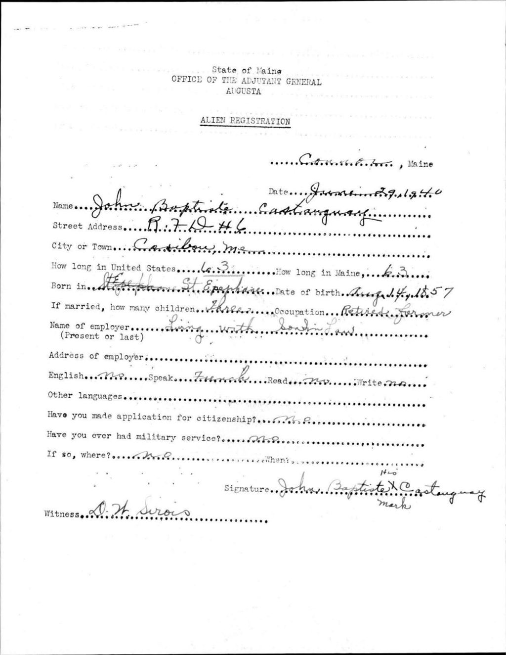 Miniature of Alien Registration- Castonguay, John B. (Connor Twp, Aroostook County)