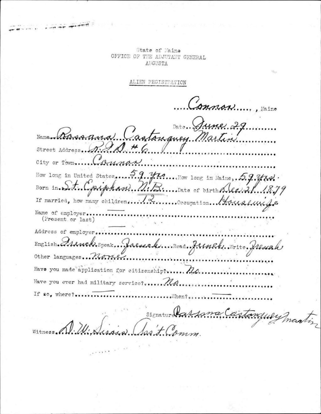 Miniature of Alien Registration- Castonguay, Rossana (Connor Twp, Aroostook County)