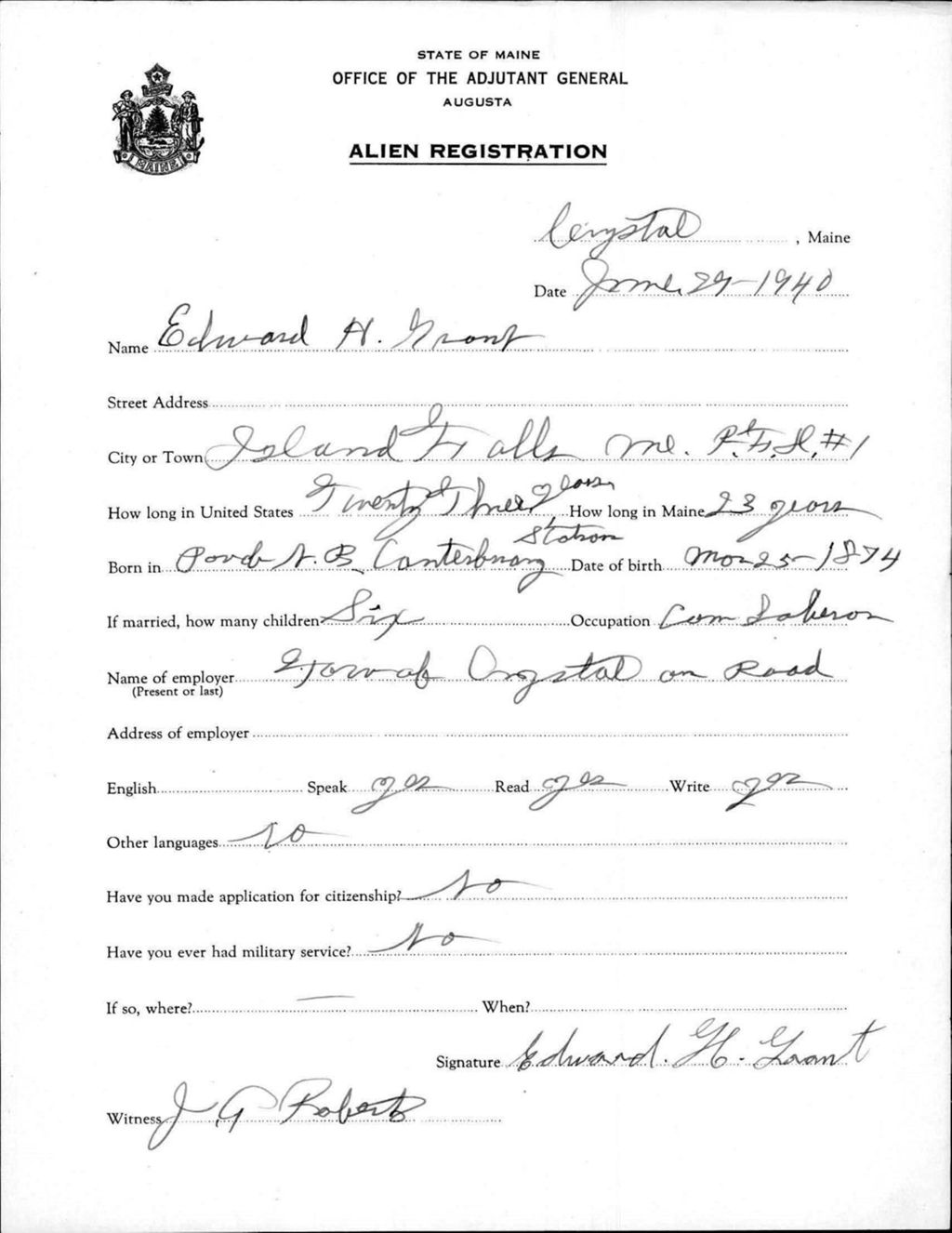 Miniature of Alien Registration- Grant, Edward H. (Crystal, Aroostook County)