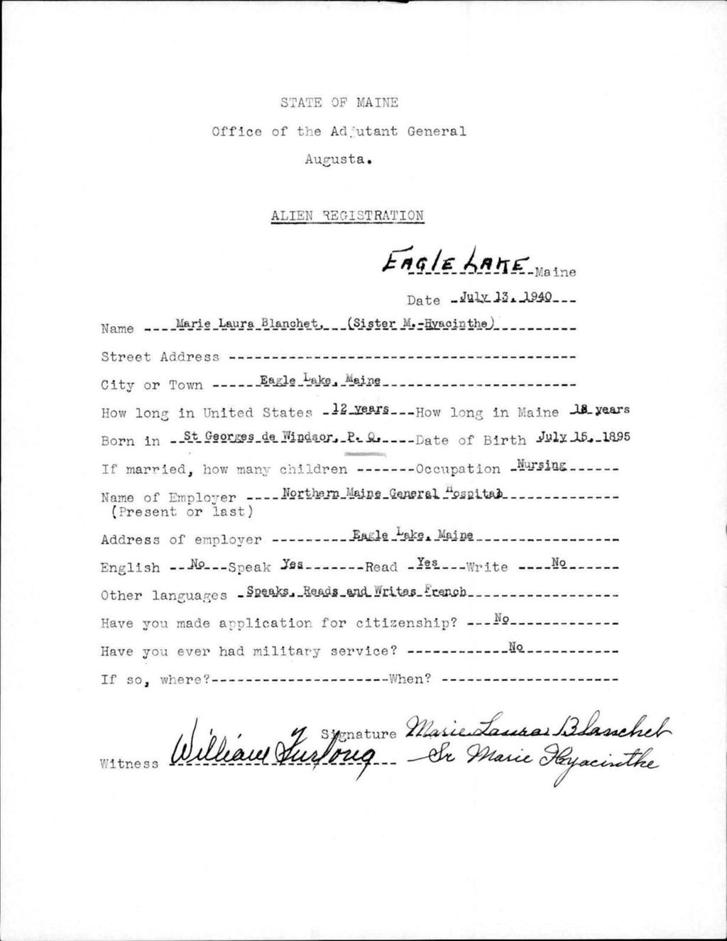 Miniature of Alien Registration- Blanchet, Marie Laura (Eagle Lake, Aroostook County)