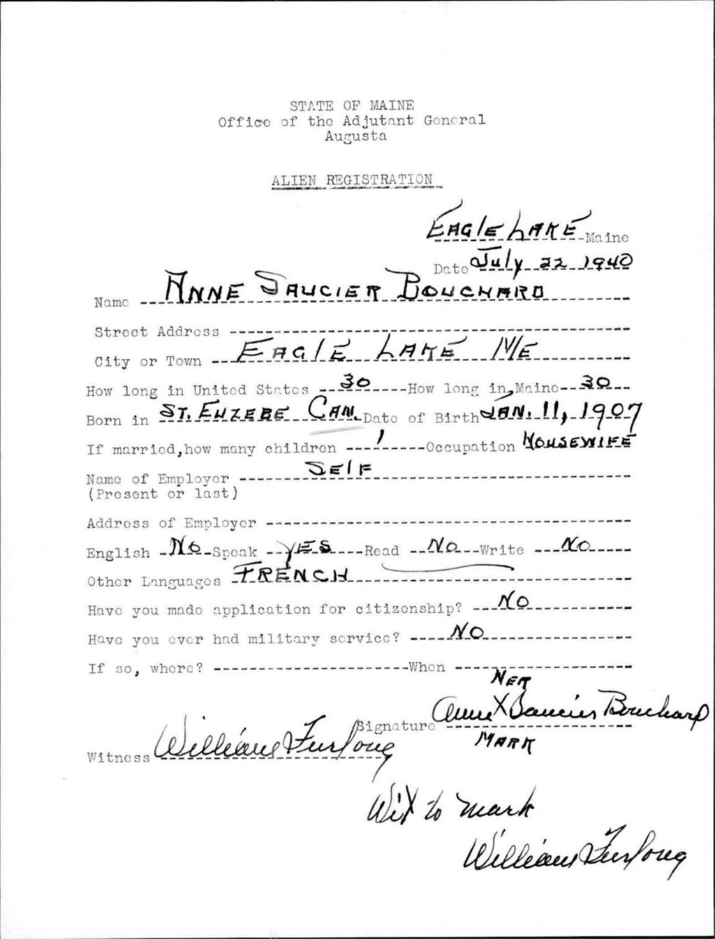 Miniature of Alien Registration- Bouchard, Anne S. (Eagle Lake, Aroostook County)
