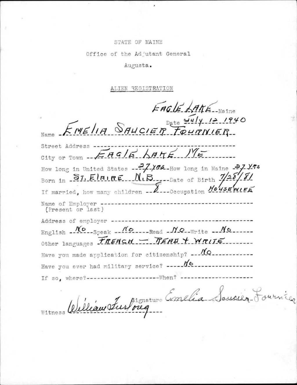 Miniature of Alien Registration- Saucier, Emelia (Eagle Lake, Aroostook County)