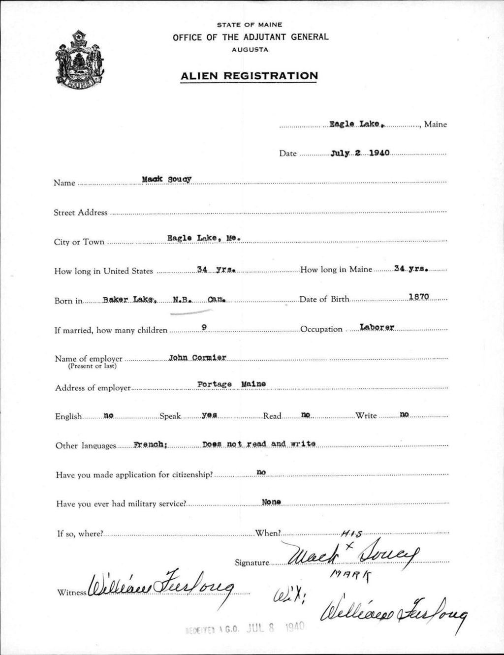 Miniature of Alien Registration- Soucy, Mack (Eagle Lake, Aroostook County)