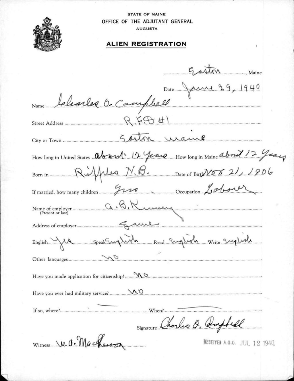 Miniature of Alien Registration- Campbell, Charles O. (Easton, Aroostook County)