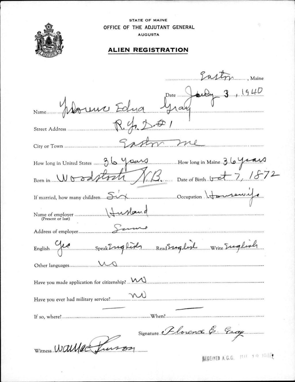 Miniature of Alien Registration- Gray, Yvonne E. (Easton, Aroostook County)