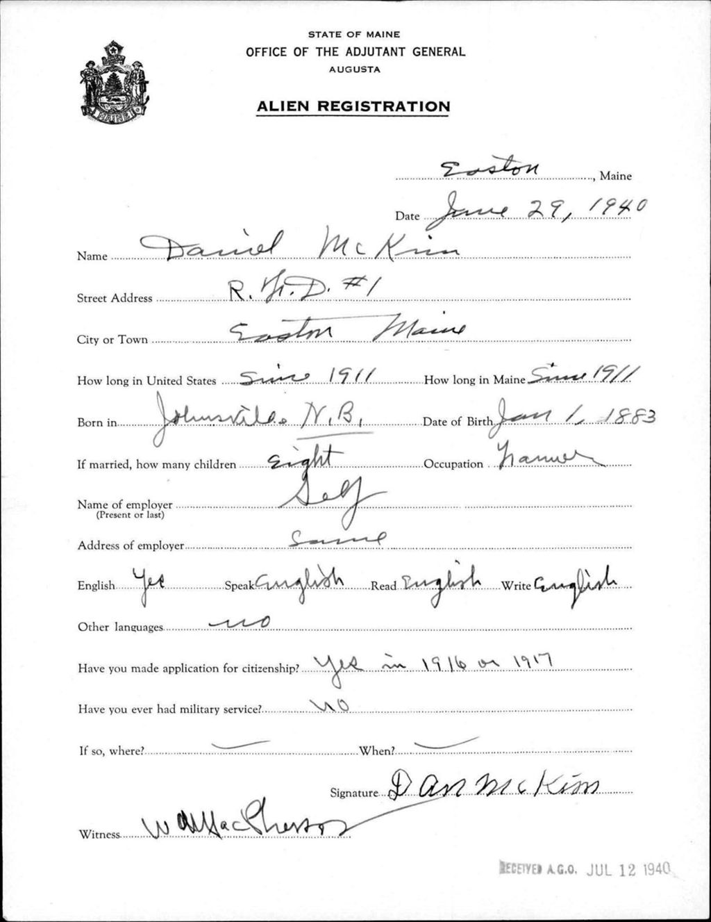 Miniature of Alien Registration- Mckim, Daniel (Easton, Aroostook County)