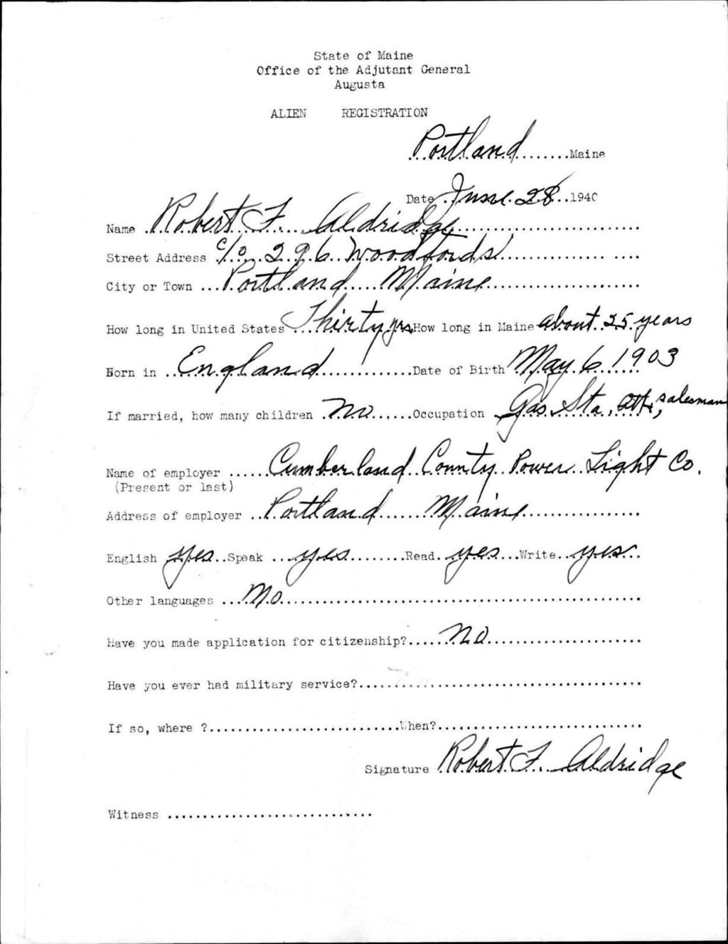 Miniature of Alien Registration- Aldridge, Robert F. (Portland, Cumberland County)