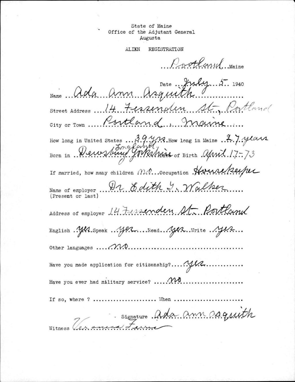 Miniature of Alien Registration- Asquith, Ada A. (Portland, Cumberland County)