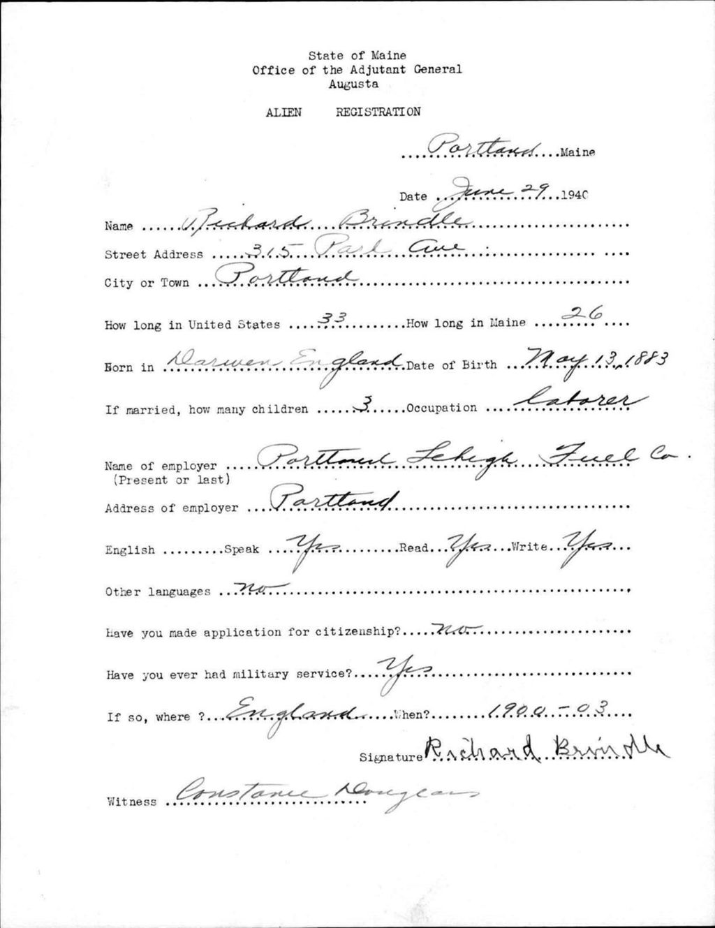 Miniature of Alien Registration- Brindle, Richard (Portland, Cumberland County)