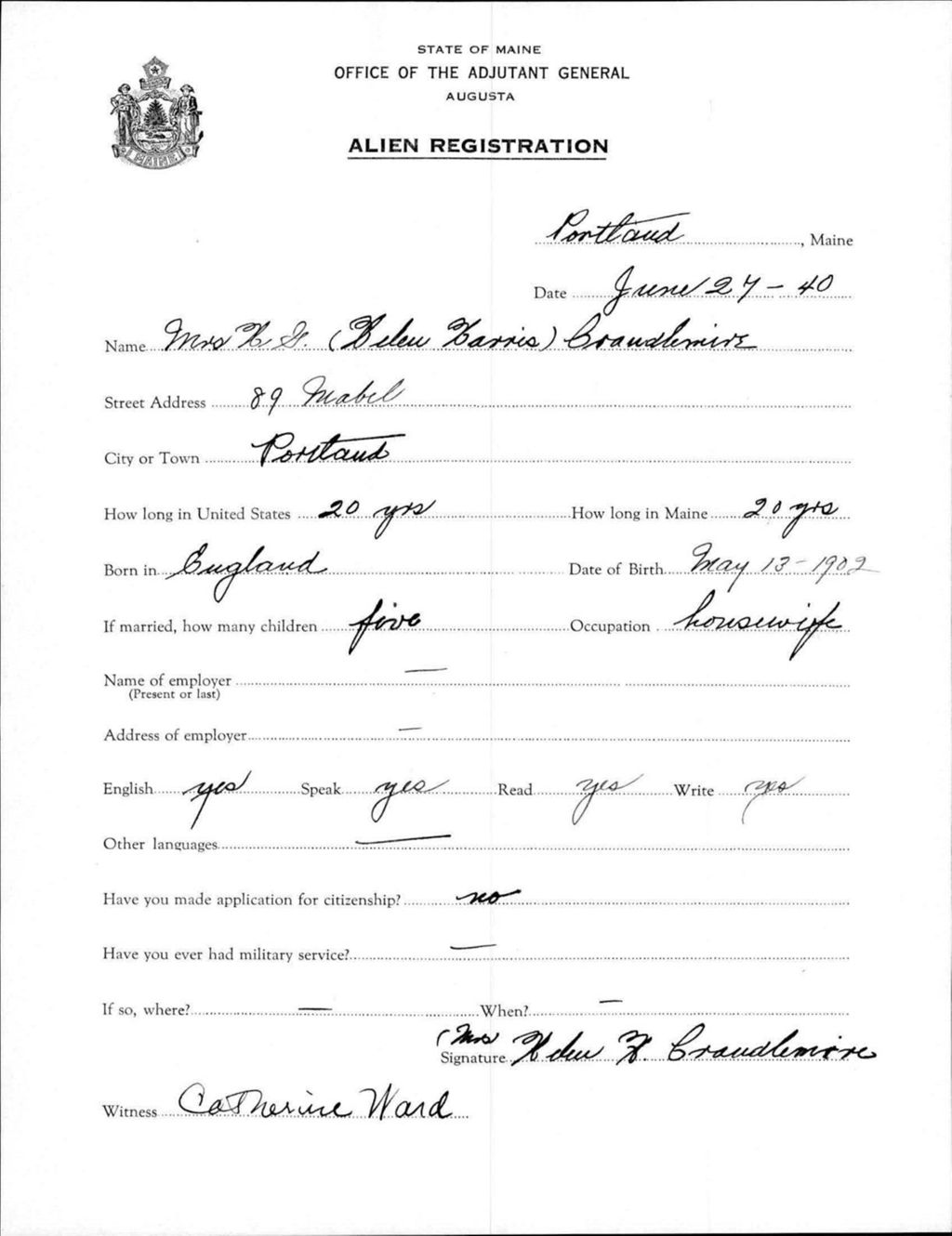 Miniature of Alien Registration- Harris, Helen G. (Portland, Cumberland County)