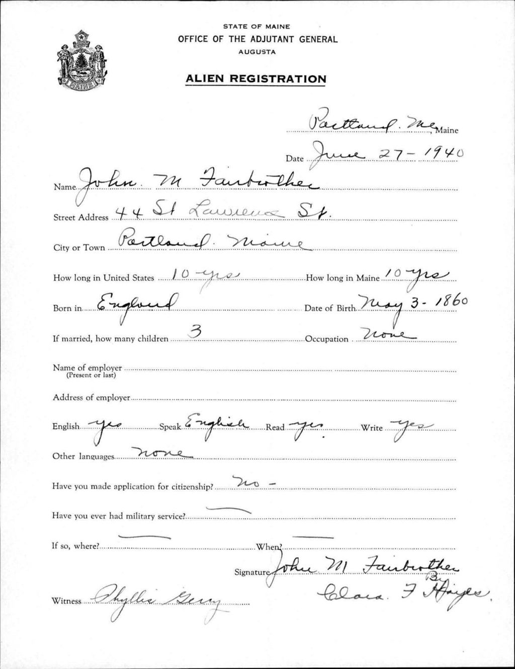 Miniature of Alien Registration- Fairbrother, John M. (Portland, Cumberland County)