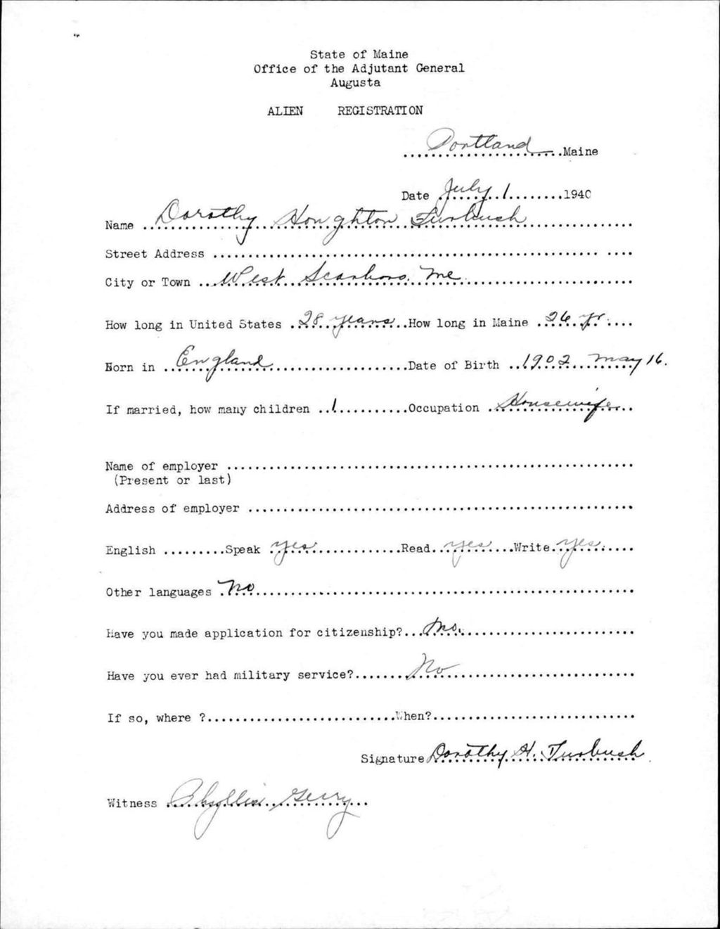 Miniature of Alien Registration- Houghton, Dorothy (Portland, Cumberland County)