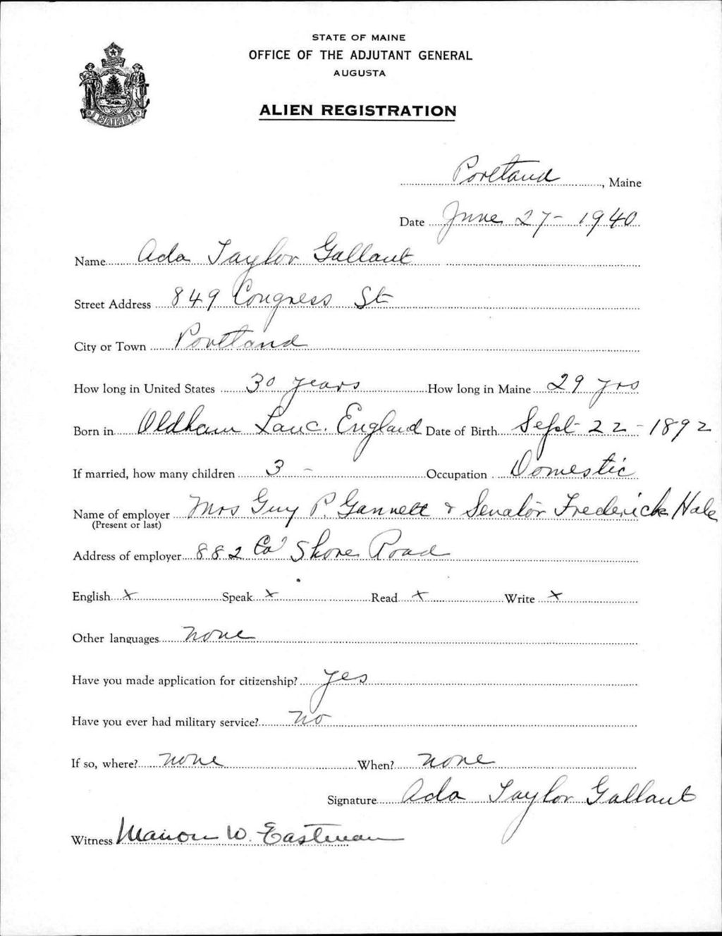 Miniature of Alien Registration- Taylor, Ada (Portland, Cumberland County)